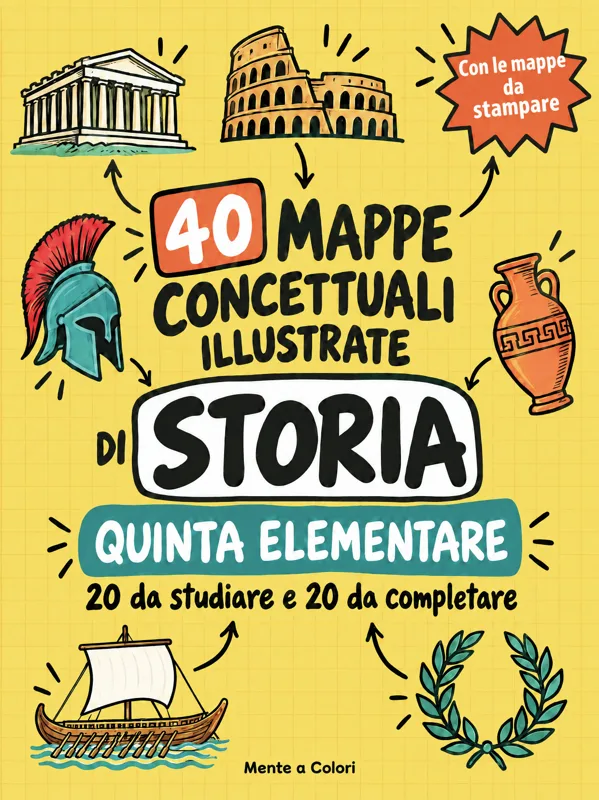 Copertina di 40 Mappe Concettuali Illustrate di Storia Quinta Elementare